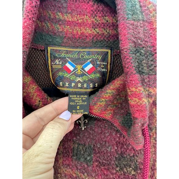 VTG 90s French Country Express Women' sz S Oversized Fleece Pullover Plaid Comfy - Picture 4 of 8